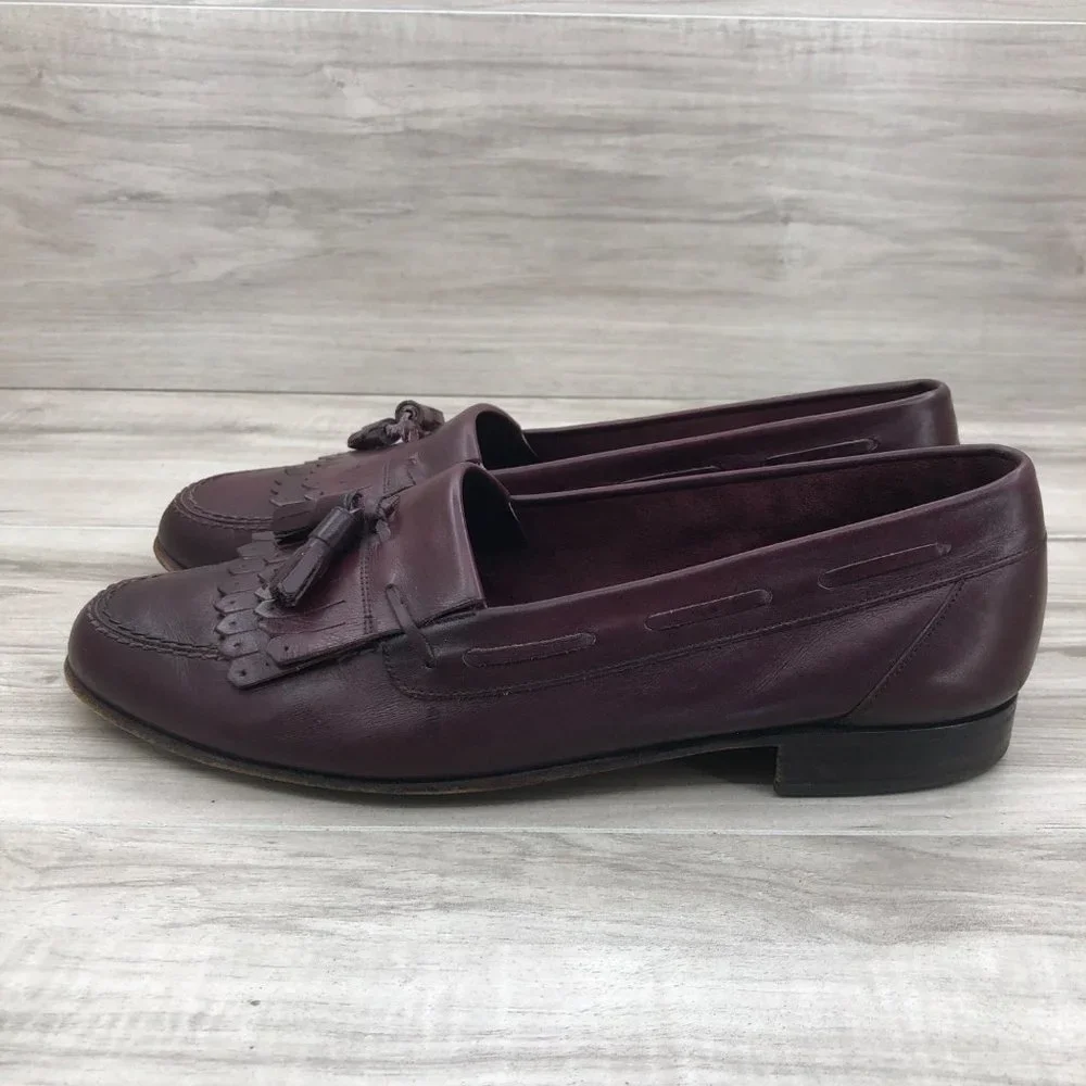 Bally Loafers Mens 8.5M Logan Burgundy Leather Slip On Tassel Shoes